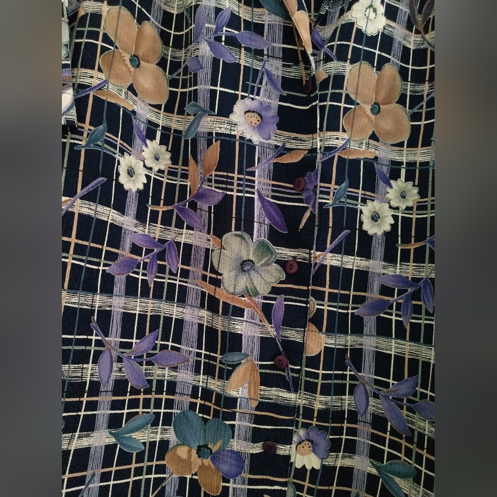 Pretty Alia Petites Blouse Shirt Floral Blue Purple Short Sleeve 14P 14 Petite - Picture 2 of 6